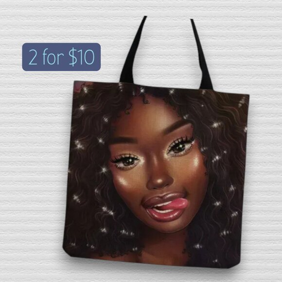 Pretty Sparkle African Ethnic Teen Black Girl Large Everyday Fabric Tote - Picture 1 of 6